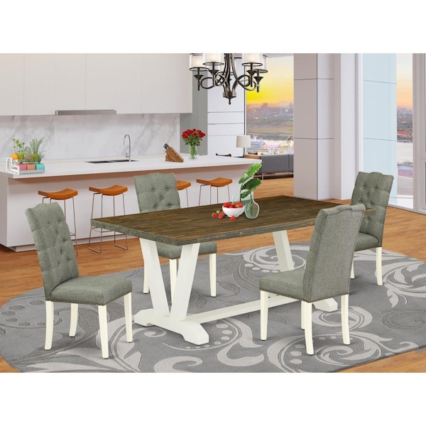 East West Furniture 5 Piece V-Style Dinette Room Set - Linen White V077EL207-5 - main